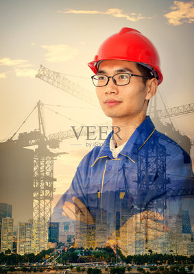 多重曝光,亚洲人,建筑,工程师,建筑业